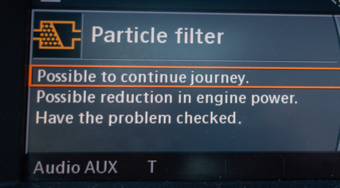 Particle filter information on a car screen